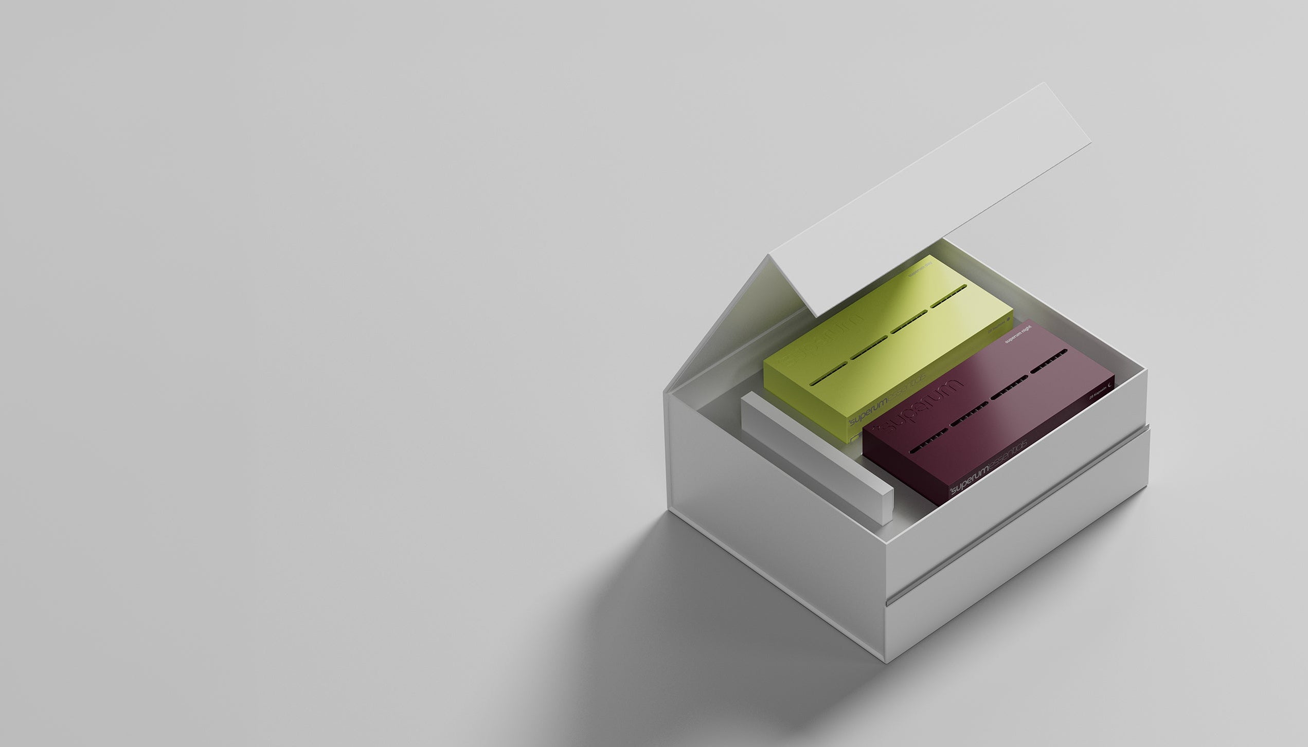 Geöffnete superum Produktbox mit Zwei-Phasen-System